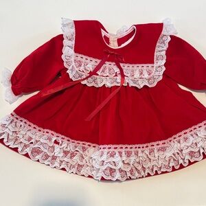 Red Baby Dress with Lace Trim